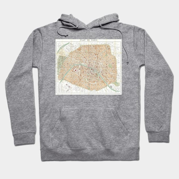 Vintage Map of Paris (1892) Hoodie by Bravuramedia